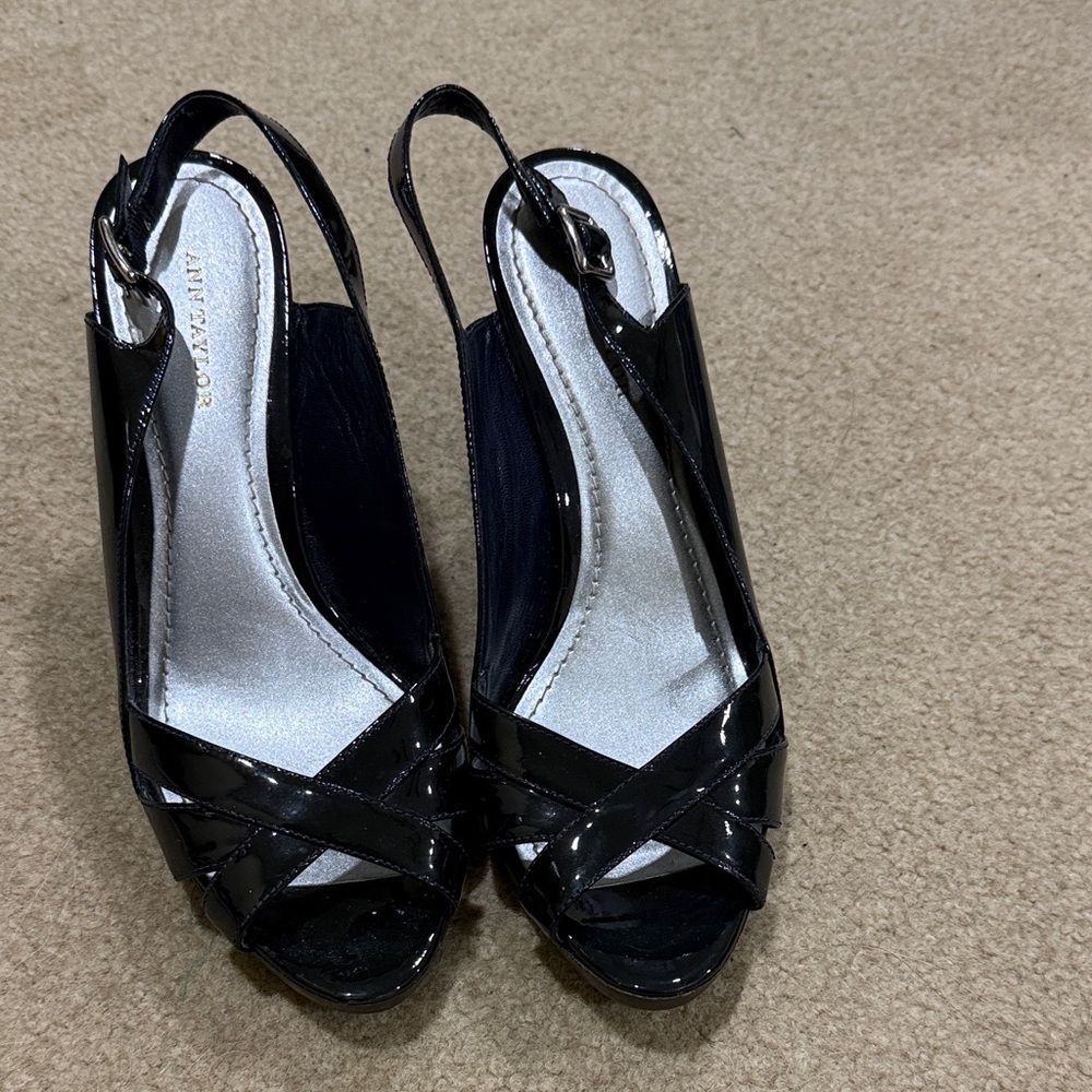 Ann Taylor Black Patent Slingback Heels size 7.5M